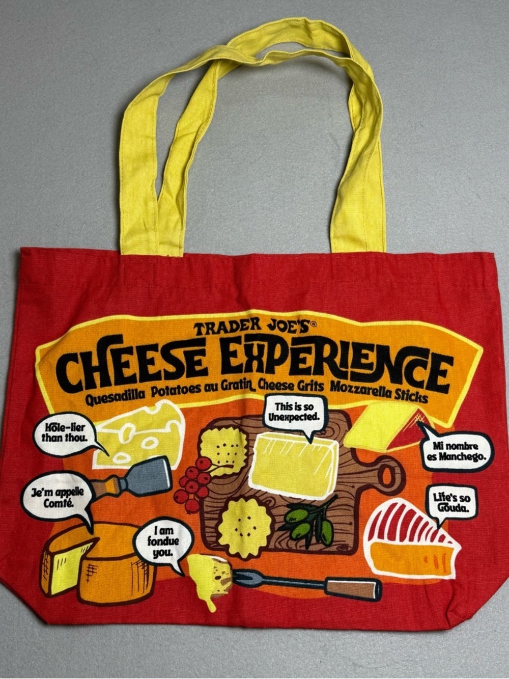 Trader Joe's Cheese Adventure Print Reusable Canvas Shopping Bag All Over Print